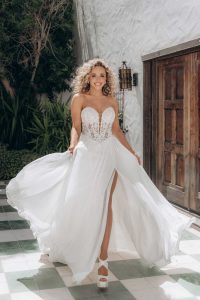 Taffeta and Lace Stella York Wedding Gown 8027-front