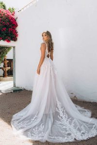 Taffeta and Lace Stella York Wedding Gown 8036-back