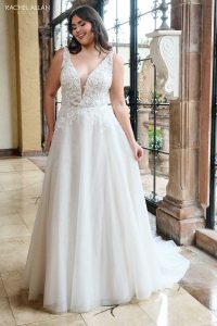 taffeta and lace gloucester rachel allen wedding gown RB3222 front view